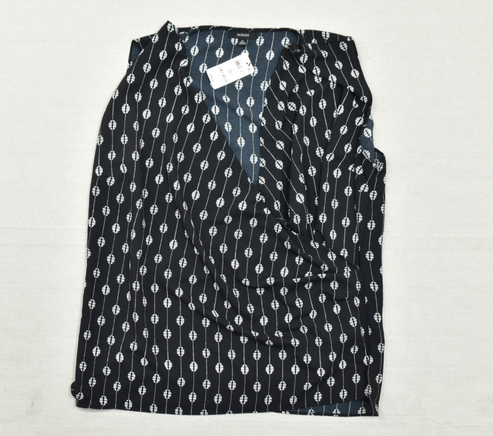 Alfani Core Blouse Womens 2X Black White String Geo Sleeveless Faux Wrap Top NWT